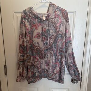 Paisley Hooded Sweatshirt in Beige with Pink & Teal Accents